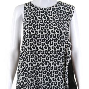 3.1 Phillip Lim Silk Leopard Print Solid Black Chiffon Combo Sleeveless Top Sz 4